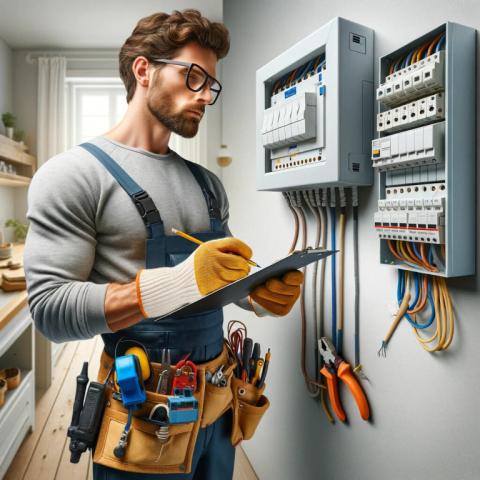 An electrician performing a routine safety check on home electrical systems.